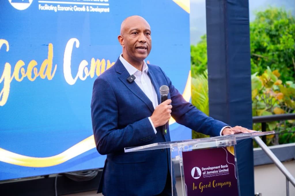 Dr. David Lowe speaking at a Development Bank of Jamaica event